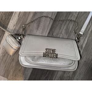 STEVE MADDEN BKloe Silver Rhinestone Crossbody Convertible Bag W/Pouch 2 Straps